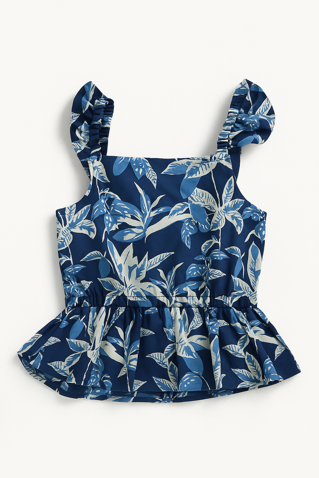 Tropical Twilight Flutter-Shoulder Top & Blossom Shorts Set