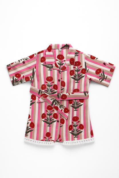 Poppy Stripe Tie‐Waist Shirt & Tassel-Hem Pant Set