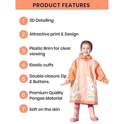 Little Surprise Box 3d Bunny Orange Sleeves & Hood Knee Length Raincoat for Kids - Little Surprise BoxLittle Surprise Box 3d Bunny Orange Sleeves & Hood Knee Length Raincoat for Kids