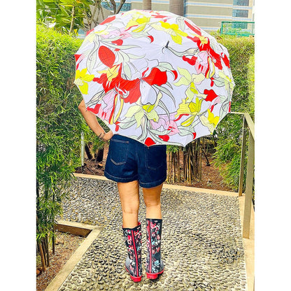 Orange Floral theme Rain & All Season Umbrella for Teens and Adults - Little Surprise BoxOrange Floral theme Rain & All Season Umbrella for Teens and Adults