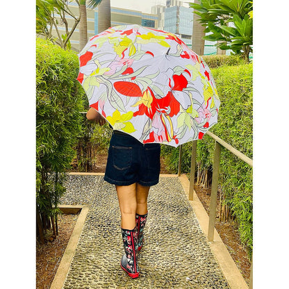 Orange Floral theme Rain & All Season Umbrella for Teens and Adults - Little Surprise BoxOrange Floral theme Rain & All Season Umbrella for Teens and Adults