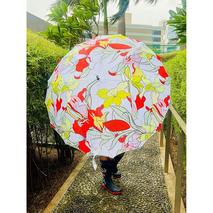 Orange Floral theme Rain & All Season Umbrella for Teens and Adults - Little Surprise BoxOrange Floral theme Rain & All Season Umbrella for Teens and Adults
