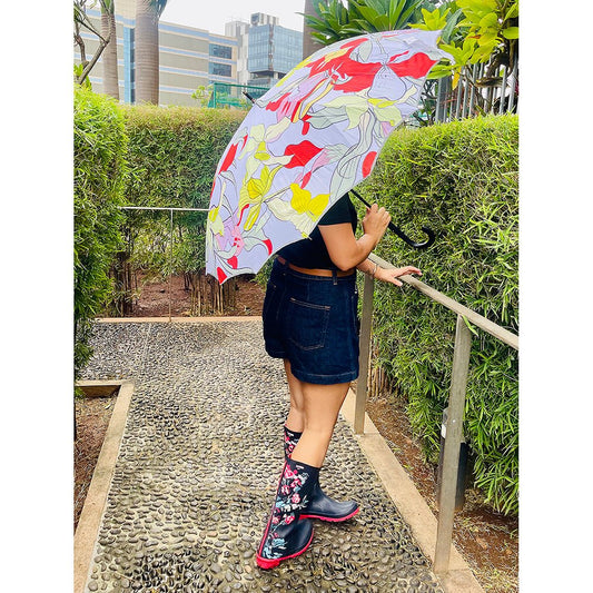 Orange Floral theme Rain & All Season Umbrella for Teens and Adults - Little Surprise BoxOrange Floral theme Rain & All Season Umbrella for Teens and Adults