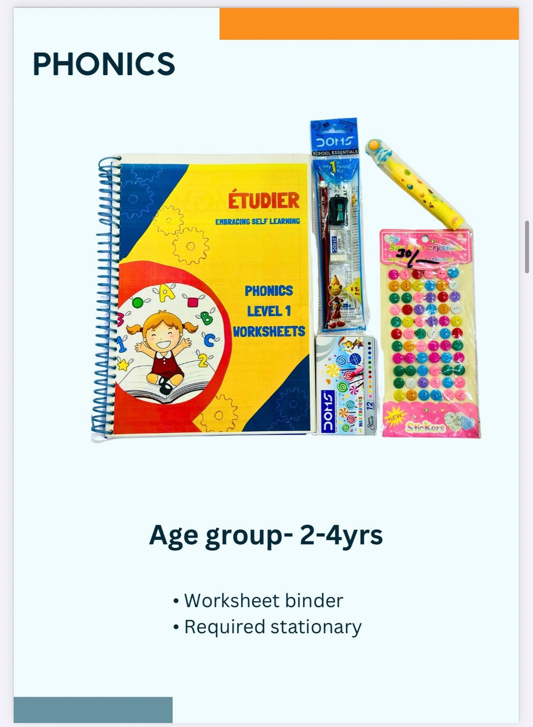Étudier Phonics Level 1 Worksheets binder for kids age 2 to 4 years