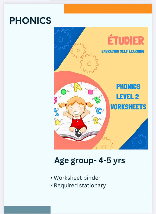 Étudier Phonics Level 2 Worksheets binder for kids age 4 to 5 years