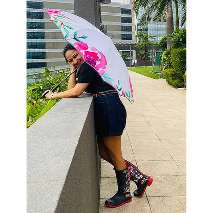Pink floral Paint Brush theme Rain & All Season Umbrella for Teens and Adults - Little Surprise BoxPink floral Paint Brush theme Rain & All Season Umbrella for Teens and Adults