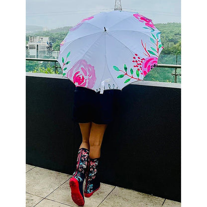 Pink floral Paint Brush theme Rain & All Season Umbrella for Teens and Adults - Little Surprise BoxPink floral Paint Brush theme Rain & All Season Umbrella for Teens and Adults