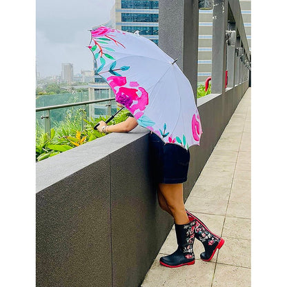 Pink floral Paint Brush theme Rain & All Season Umbrella for Teens and Adults - Little Surprise BoxPink floral Paint Brush theme Rain & All Season Umbrella for Teens and Adults