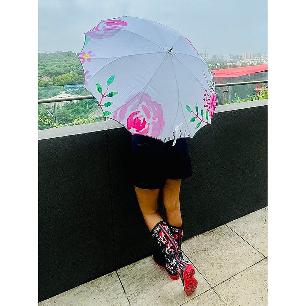 Pink floral Paint Brush theme Rain & All Season Umbrella for Teens and Adults - Little Surprise BoxPink floral Paint Brush theme Rain & All Season Umbrella for Teens and Adults