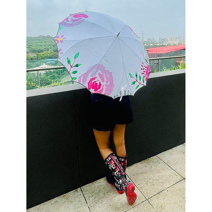 Pink floral Paint Brush theme Rain & All Season Umbrella for Teens and Adults - Little Surprise BoxPink floral Paint Brush theme Rain & All Season Umbrella for Teens and Adults