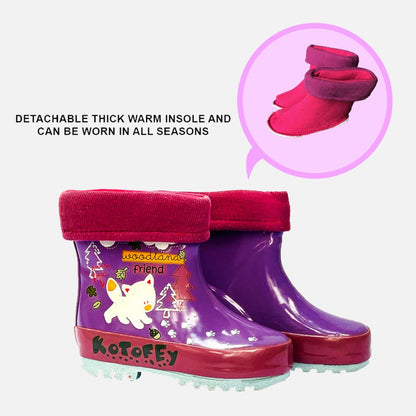 Pink Fox Flexible Rubber Rain Gumboots for Toddlers and Kids - Little Surprise BoxPink Fox Flexible Rubber Rain Gumboots for Toddlers and Kids