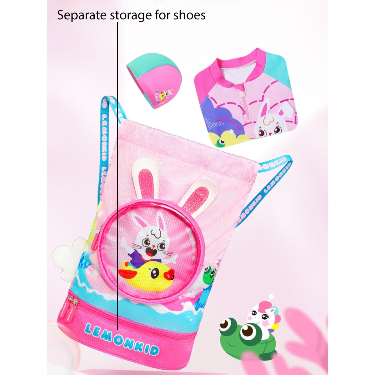 Pink Kids Bunny ears, waterproof Swimming Bag/Beach Bag - Little Surprise BoxPink Kids Bunny ears, waterproof Swimming Bag/Beach Bag