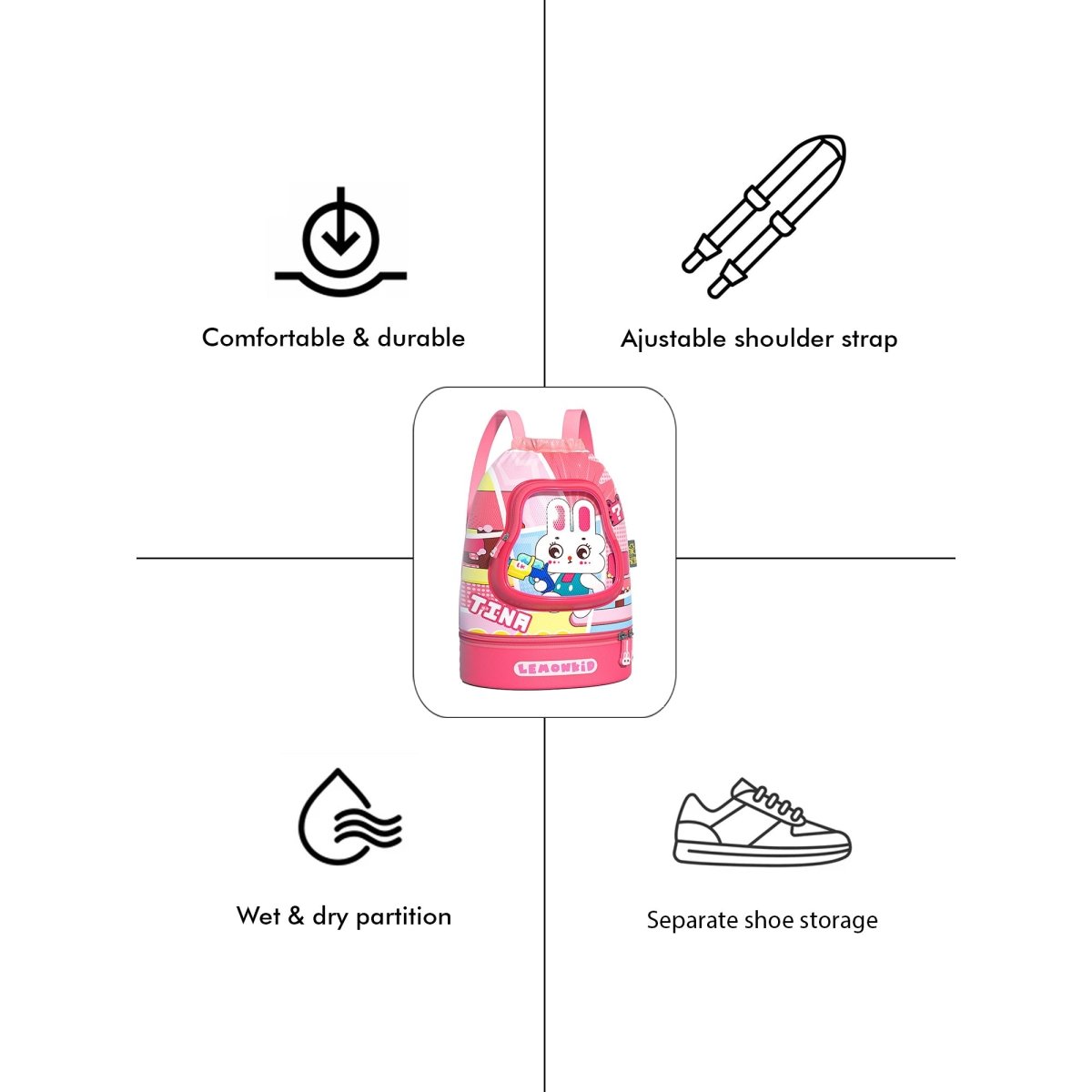 Pink Rabbit Face, Waterproof Swimming Bag/ Beach Bag - Little Surprise BoxPink Rabbit Face, Waterproof Swimming Bag/ Beach Bag