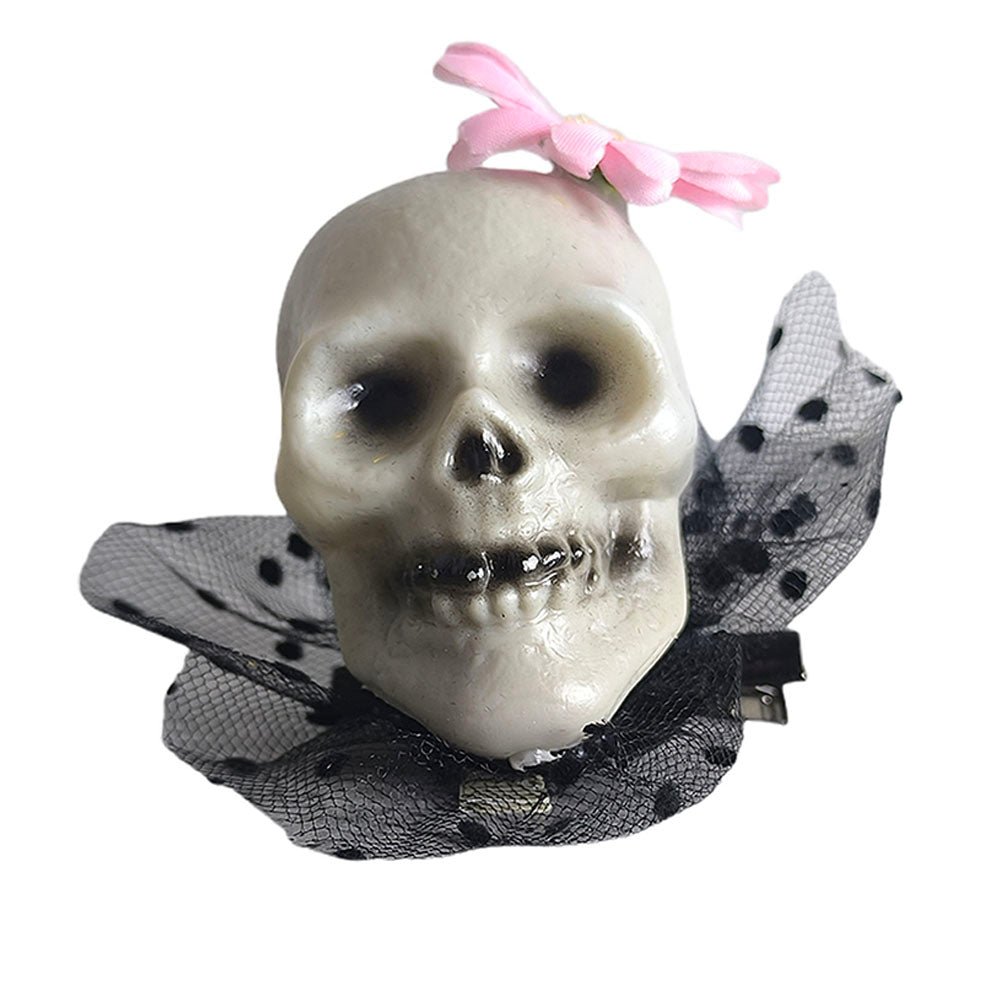Pink Flower Skull Alligator Clip