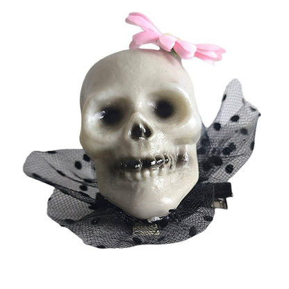 Pink Flower Skull Alligator Clip