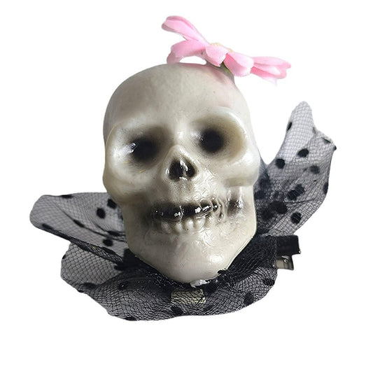 Pink Flower Skull Alligator Clip