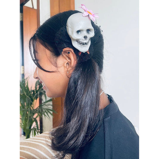 Pink Flower Skull Alligator Clip