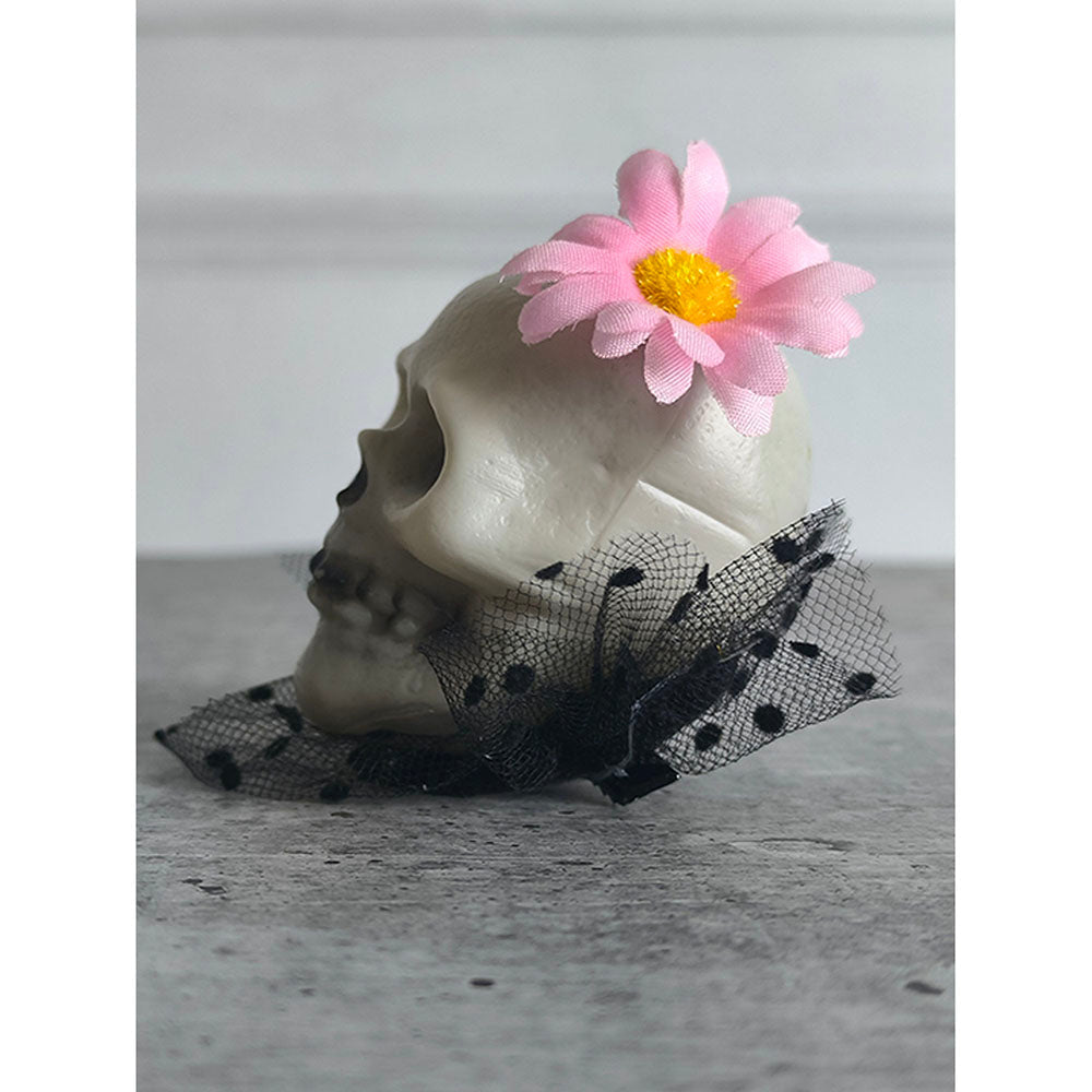 Pink Flower Skull Alligator Clip