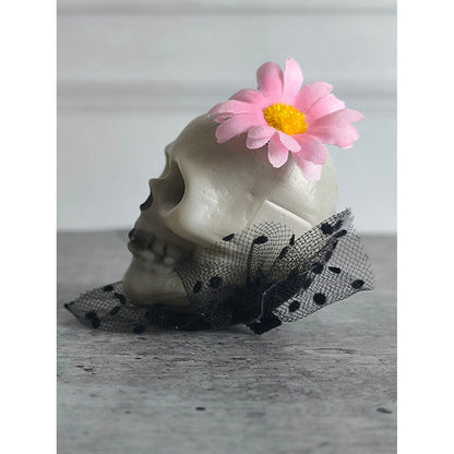 Pink Flower Skull Alligator Clip