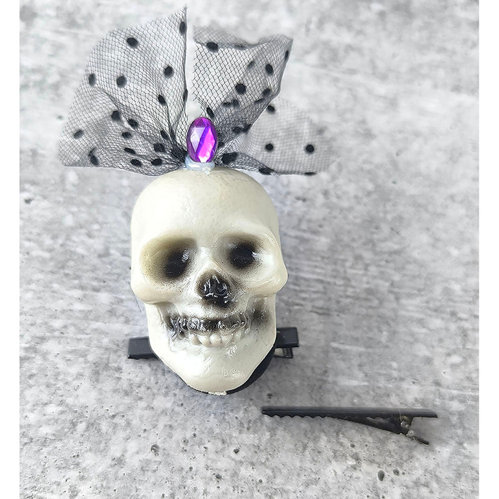 Purple Bling Skull Alligator Clip