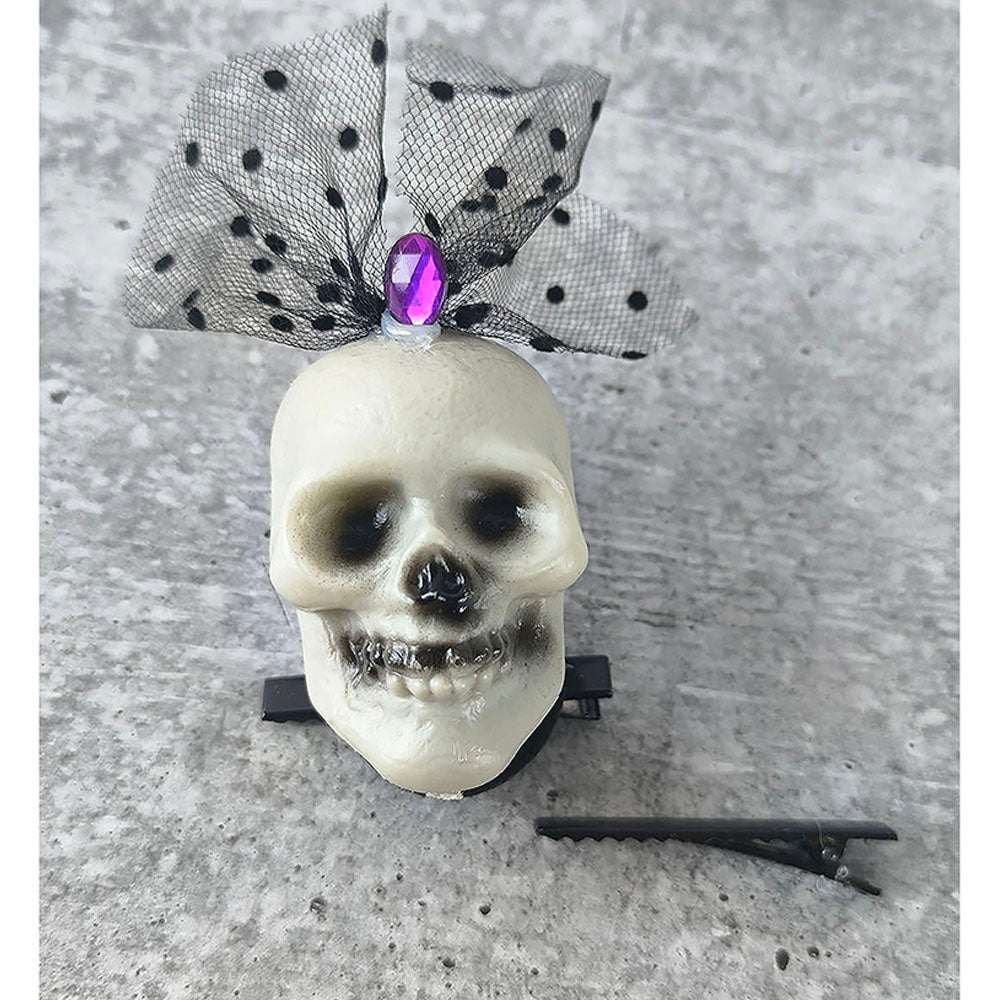 Purple Bling Skull Alligator Clip