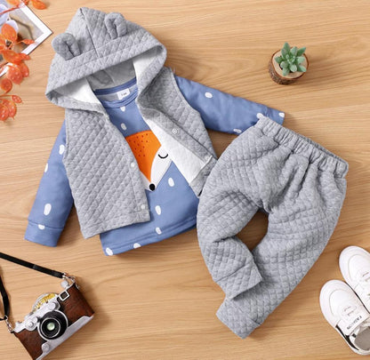Baby Boy Trendy Fox Print Set With Hoodie & Pants Blue Sets for kids