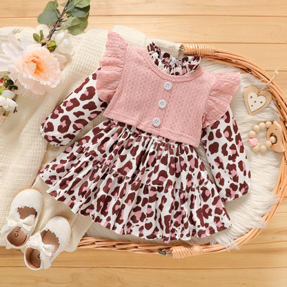 Baby girl leopard printed frock with cotton cardigan Multicolor Dress for kids