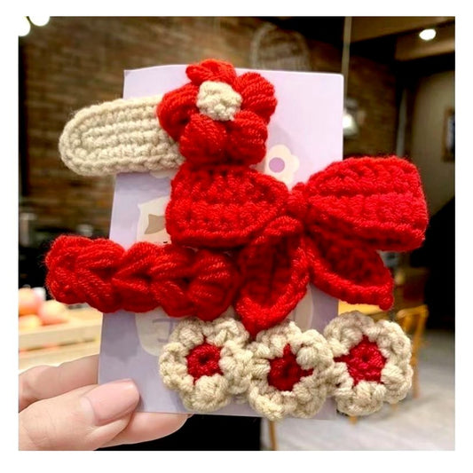 Red Bow Crochet Hair Clip