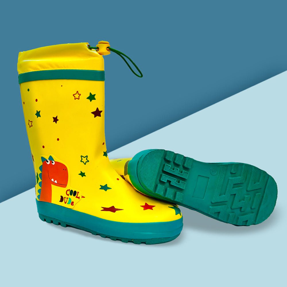 Rock n Roll Dino Flexible Rubber Rain Gumboots for Toddlers and Kids - Little Surprise BoxRock n Roll Dino Flexible Rubber Rain Gumboots for Toddlers and Kids