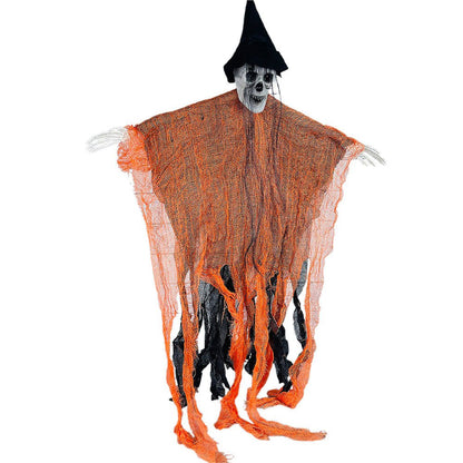 Orange Hanging Long-Haired Ghost Halloween Decor