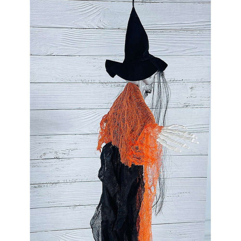 Orange Hanging Long-Haired Ghost Halloween Decor