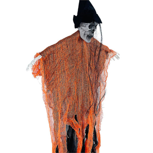 Orange Hanging Long-Haired Ghost Halloween Decor