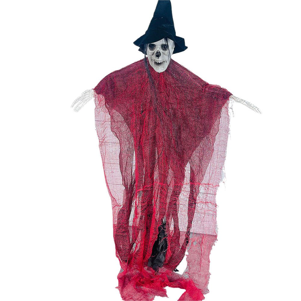Red Hanging Long-Haired Ghost Halloween Decor