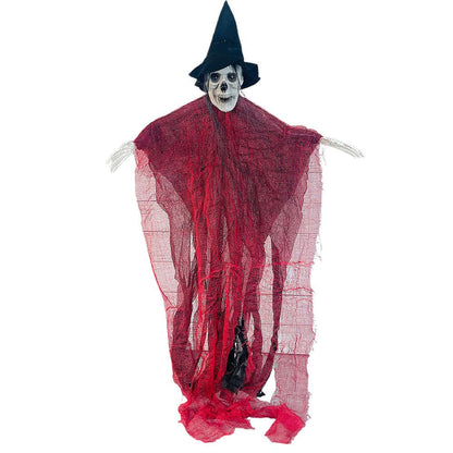 Red Hanging Long-Haired Ghost Halloween Decor