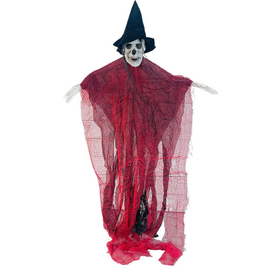 Red Hanging Long-Haired Ghost Halloween Decor