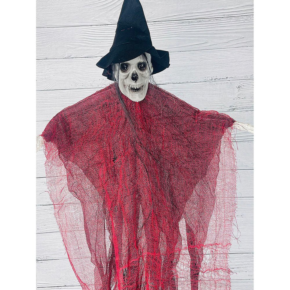 Red Hanging Long-Haired Ghost Halloween Decor