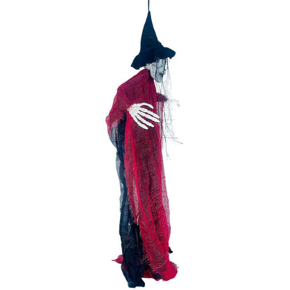 Red Hanging Long-Haired Ghost Halloween Decor