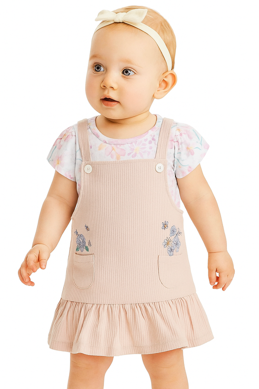 Blush Blossom Organic Pinafore & Tee Set