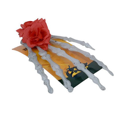 Skeleton Hand Hair Clip – Red