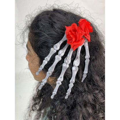 Skeleton Hand Hair Clip – Red