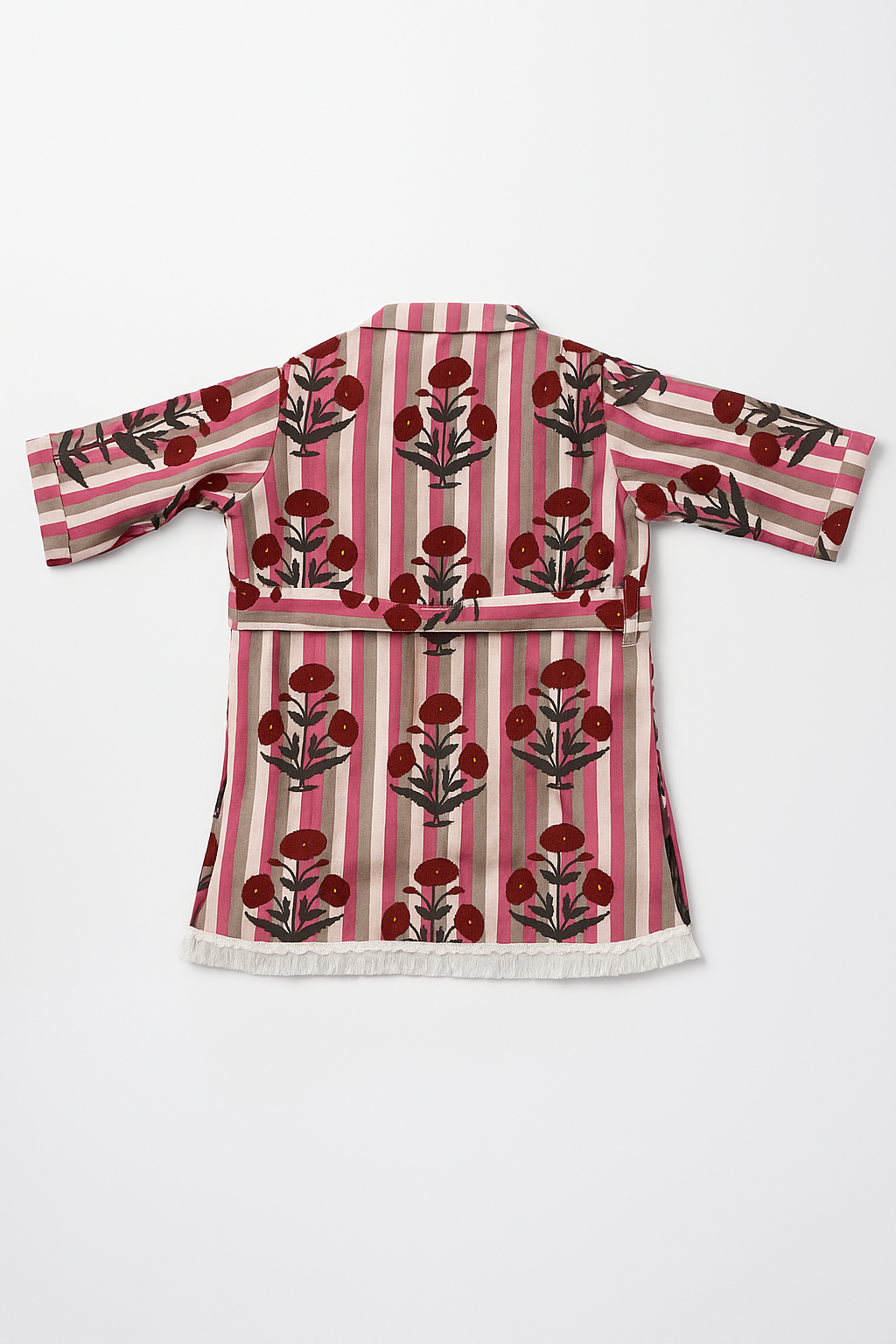 Poppy Stripe Tie‐Waist Shirt & Tassel-Hem Pant Set