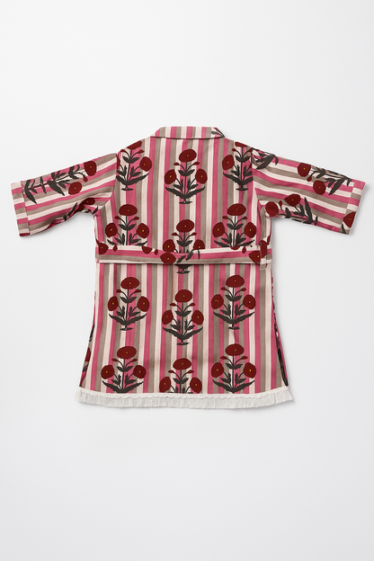 Poppy Stripe Tie‐Waist Shirt & Tassel-Hem Pant Set