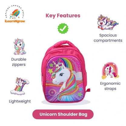 Unicorn Theme School Bag for Kids – Lightweight Pink Shoulder Bag for Girls