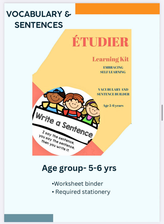 Étudier Vocabulary and Sentences Builder worksheets for kids age 5 to 6 years