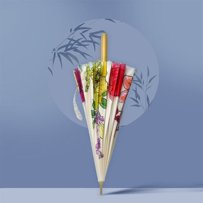 Watercolour Flowers, Chinese Canopy Style Rain and All season Umbrella - Little Surprise BoxWatercolour Flowers, Chinese Canopy Style Rain and All season Umbrella