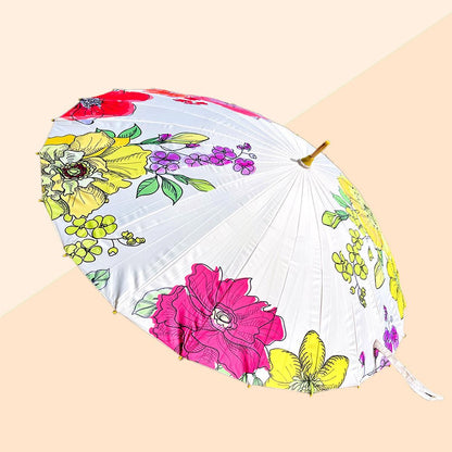 Watercolour Flowers, Chinese Canopy Style Rain and All season Umbrella - Little Surprise BoxWatercolour Flowers, Chinese Canopy Style Rain and All season Umbrella