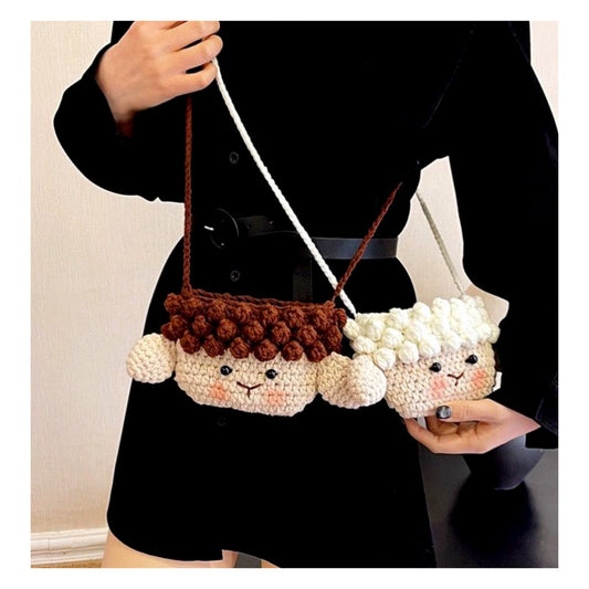 White and Beige Small Sheep Bag Crochet Bag