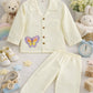 Premium Cotton Striped Kids Nightsuit Set with Butterfly Patch – Cream Yellow
