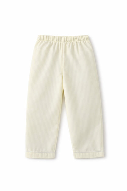 Premium Cotton Striped Kids Nightsuit Set with Butterfly Patch – Cream Yellow