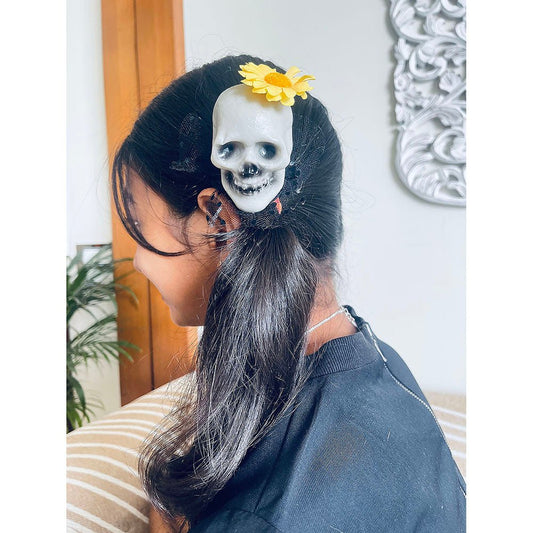 Yellow Flower Skull Alligator Clip